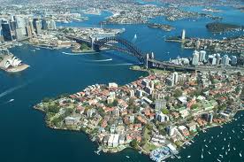 Aerial picture of part of Sydney city around the harbour bridge, If one looks closely you can just imagine how large is this Sydney harbour and the bridge. 
