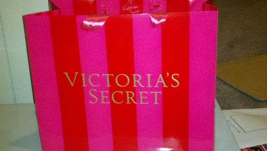 The Victoria's Secret bag before it was cut apart.