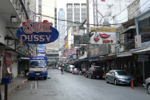 Patpong red light district just right outside Montien Hotel. Opens around 7pm. 