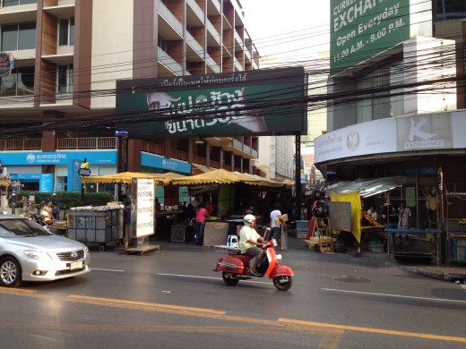 Patpong night market, right outside the Montien. Shops start to set up around 6pm.
