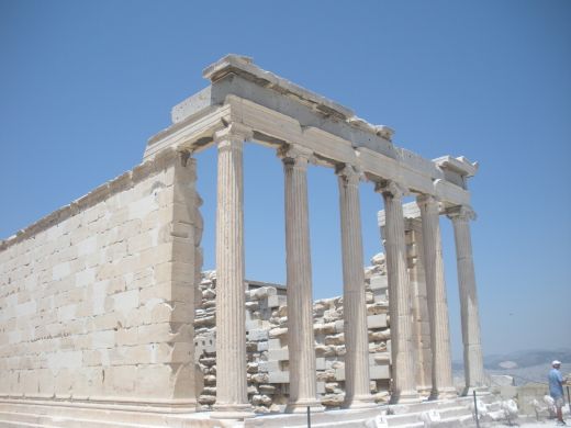 One of the many ancient buildings, left in Greece.  I love the pillars. 