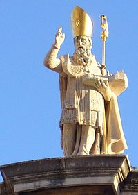 Sveti Vlaho also known as Sveti Blaž or Saint Blaise was born in Asia Minor, today's Turkey.  He is the Patron Saint of Dubrovnik.  Note how he is holding the city of in his arms.