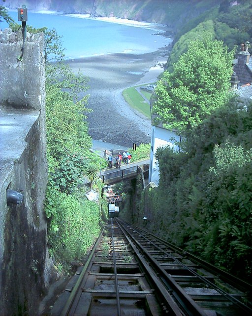 Lynton cliff railroad: looking down the cliff railroad towards Lynmouth.