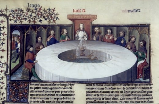 Arthur and the round table with the holy grail. 