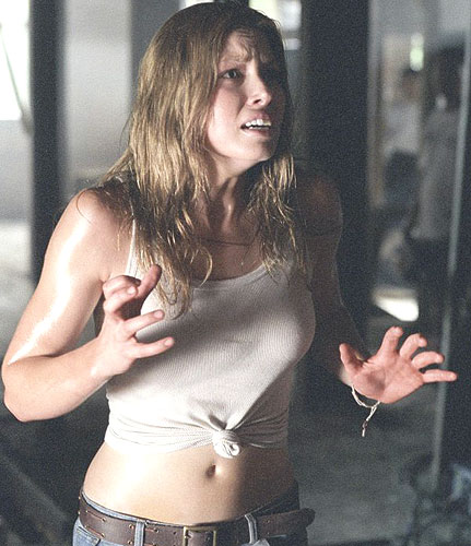 Jessica Biel watching the movie at the 2003 premiere of the film.