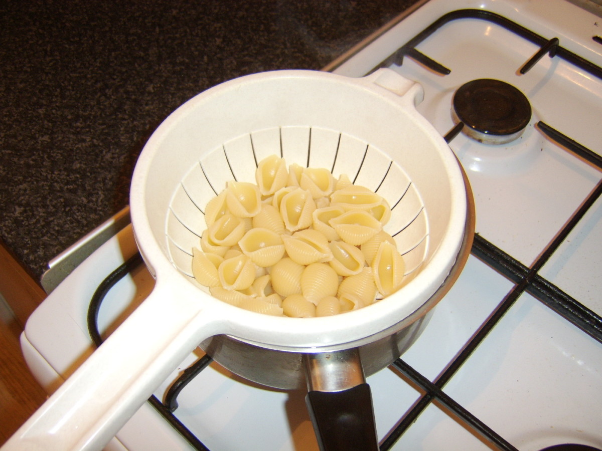 Pasta shells need to be drained thoroughly in a colander