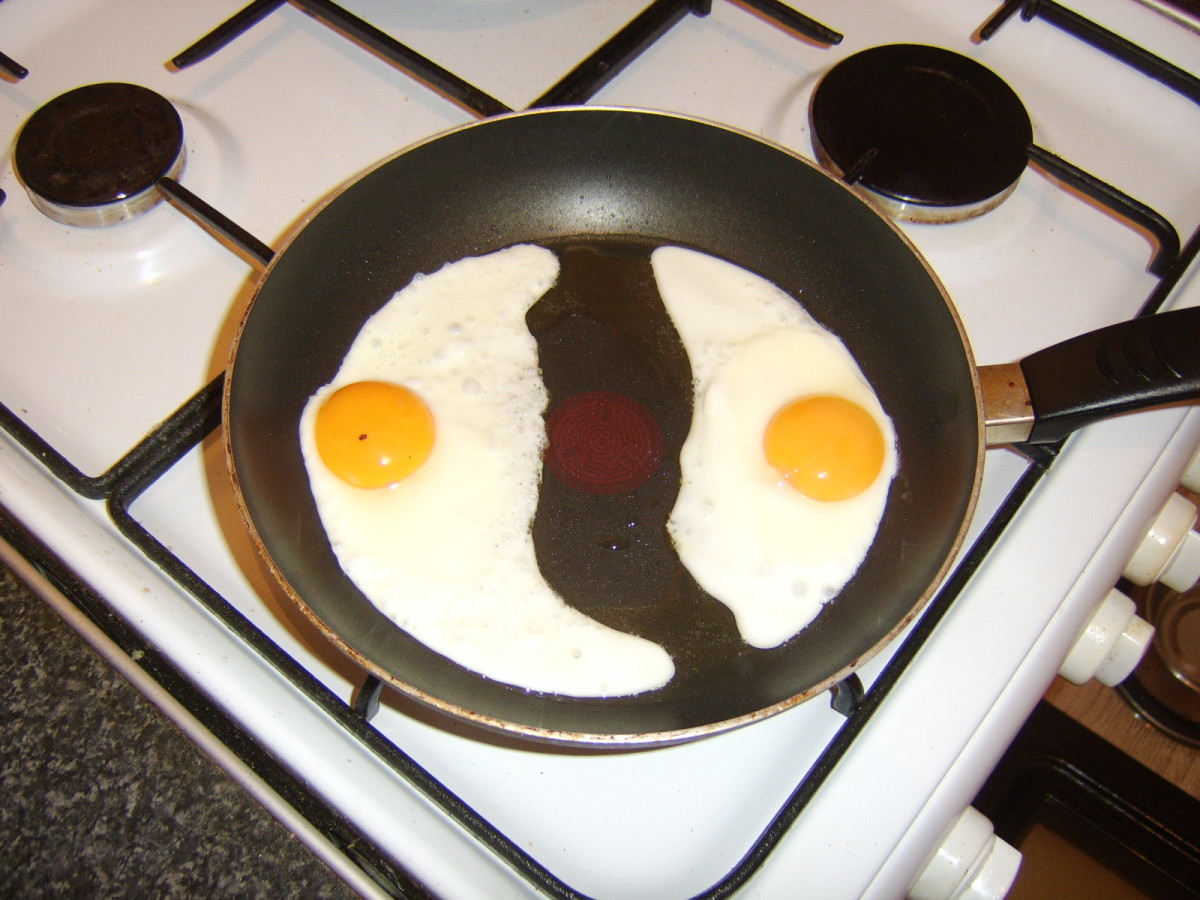 The eggs are fried in a separate pan