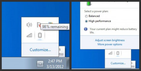 Clicking the battery and then selecting power options will give you more control over how your computer utilizes battery life.