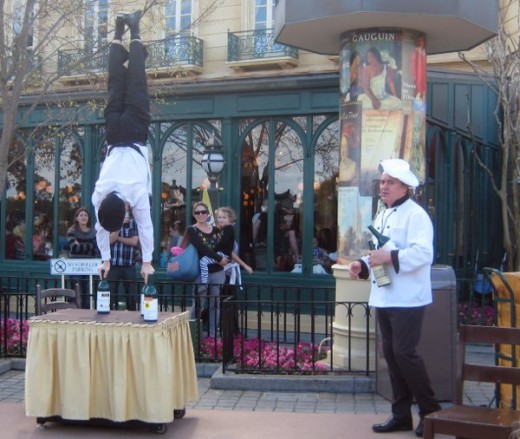 Epcot's World Showcase offers international surprises, such as these French waiter-acrobats.