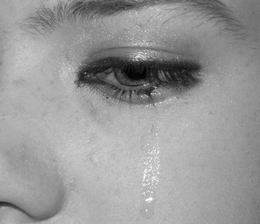 Tears are a display of emotions - sometimes beyond control and are a result of sadness. What else would you expect form a broken heart? Tolerate the tears and console her. It is the least that is expected of a true gentleman.