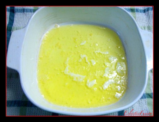 Melted butter in a scarred, but much-loved baking dish!