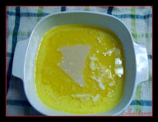 Batter sinking into melted butter!