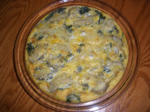 Fritatta ready to eat.  Used white cheddar with this one, so it's not quite as colorful as when you use an orange cheddar. 