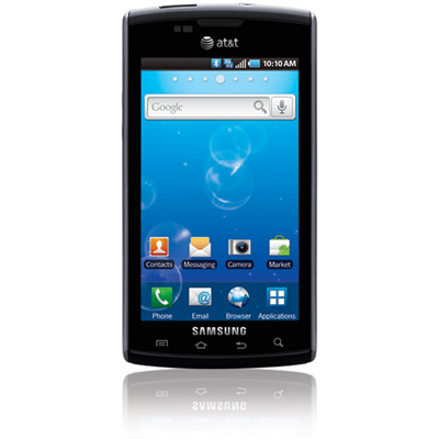 The Samsung Captivate smart phone features Bluetooth functionality, operates on the GSM and 3G networks, and runs the Android operating system.