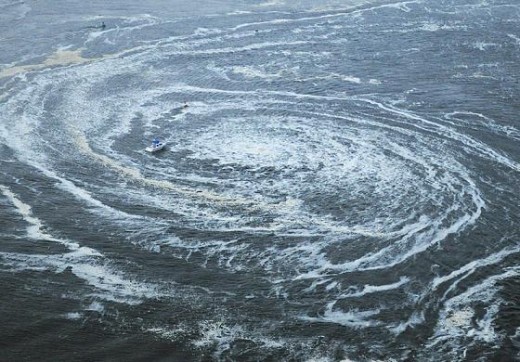 Whirlpools are created by seismic plates shifting beneath the Oceans and lake beds.