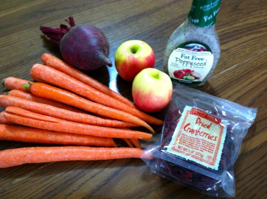Ingredients: carrots, beet, apples, dressing, dried cranberries