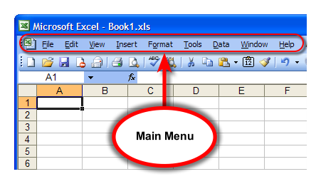 Figure 1.  Microsoft Excel 2003 Spreadsheet Main Menu