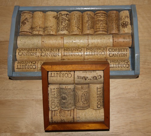 Completed trivet and coaster. The trivet was unfinished wood that was stained by the author. The mahagony coaster is from a set of four; it was ordered online from a supplier of wine cork kits.