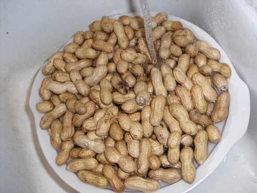 Rinsing off My peanuts with cold water