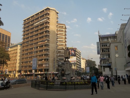 The statue of the slain Tom Mboya between the National Archives and the Standard Bank