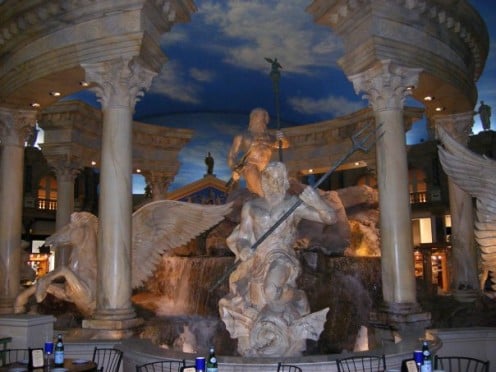 The ceiling of Caesars Palace has been painted to resemble the sky.