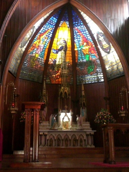 Stained glass windows in Manizales church.