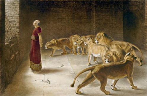 A depiction of Daniel called "Daniel in the Lion's Den," by Briton Riviere.