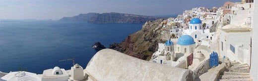 Another panoramic view of Santorini and the Thera caldera.