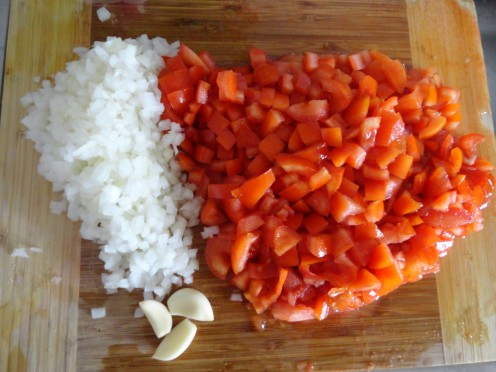Chopped onions and tomatoes