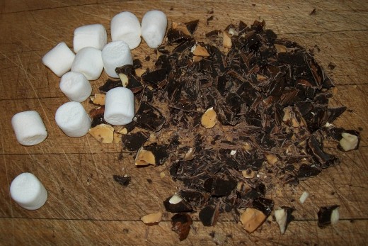 You can use chocolate chips, but we like to chop up chocolate bars with nuts to give an extra bit of yumminess.