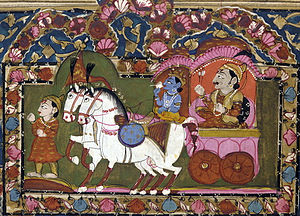 BHAGAVAD GITA - Krishna and Arjuna at Kurukshetra, 18th–19th century painting