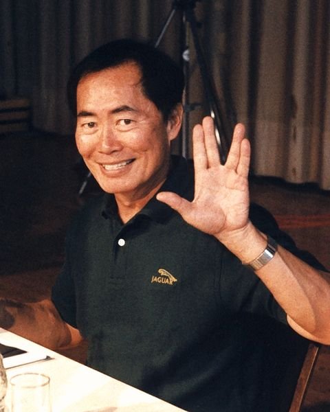 Actor, George Takei (Star Trek's original Ensign Sulu), giving the Vulcan salute -- live long and prosper.