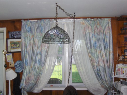 Picture winow with rod Pocket tie backs and Sheer Center Panel
