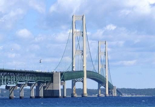 The Mackinac Bridge on a clear day.