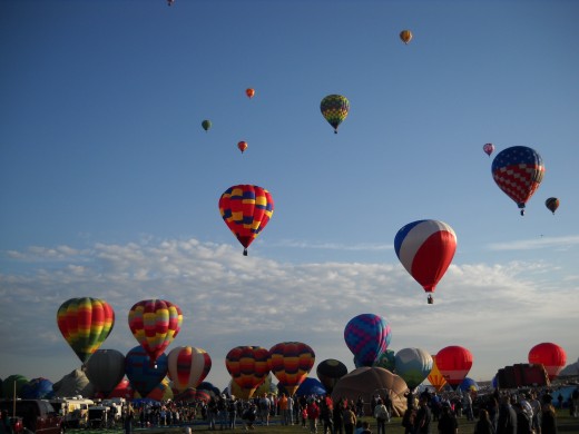 Second round of mass ascension on a typical Balloon Fiesta morning.