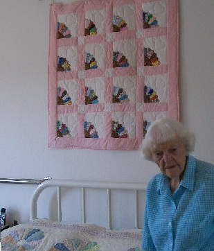 Mother's quilting skills and artistic talent were displayed in wall hangings, hand sewn quilts, arcrylics and oil paintings.