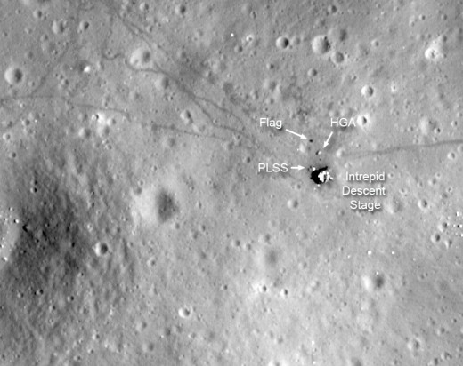 When the Lunar Reconnaissance Orbiter returned to the moon in 2009, it was supposed to be looking for new things, but it also snapped many photos of the old moon lander sites, showing tracks, equipment, buggies and landing gear left behind.