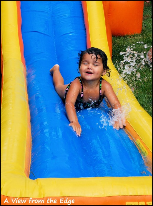 Kid in the water slide