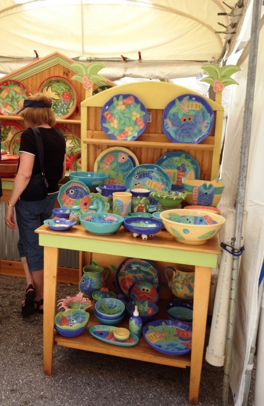 Handpainted pottery reflected Floridian colors and themes.