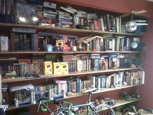 Excuse the mess!  It's getting a bit cramped, and there's really almost no room left for more books.