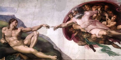 'God Created Adam' ~ Sistine Chapel ~ Michelangelo Buonarroti - c1511. Out of copyright. See: http://en.wikipedia.org/wiki/File:The_Creation_of_Adam.jpg