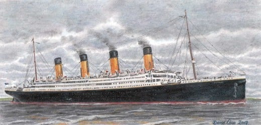 by David Liao: R.M.S. Titanic off the Isle of Wight on 1912 April 10, PrismaColor Premier sketch, 4.75" by 9" Plate Bristol, based on photograph by Frank Beken of Cowes (the photograph itself belongs to the public domain)   Date   31 December 200