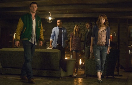Curt (Chris Hemsworth), Holden (Jesse Williams), Jules (Anna Hutchison), Marty (Fran Kranz) and Dana (Kristen Connolly) in 'The  Cabin in the Woods.'