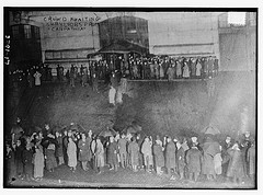 crowds awaiting survivors from R.M.S Titanic