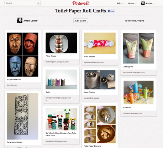 Screenshot of Toilet Paper Roll Crafts on Pinterest