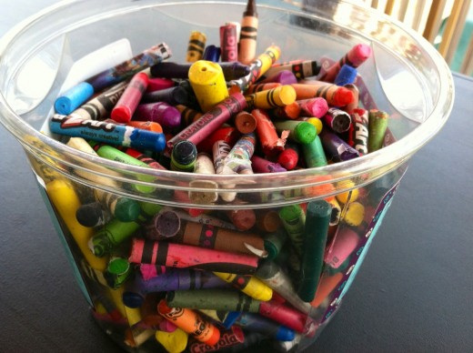 Store broken crayons in a recycled container to reuse later.
