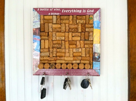 Corkboard and key holder made from recycled wine corks