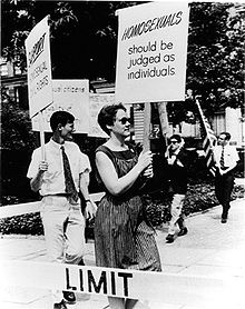 Barbara Gittings picketing Independence Hall July 4, 1966. Photo taken by Kay Lahusen.