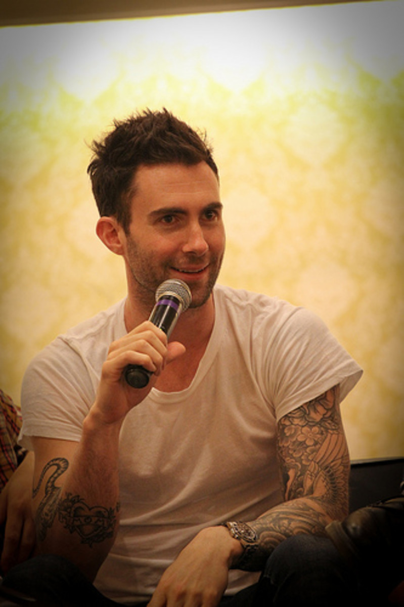 Adam Levine at a press conference in Singapore. 
