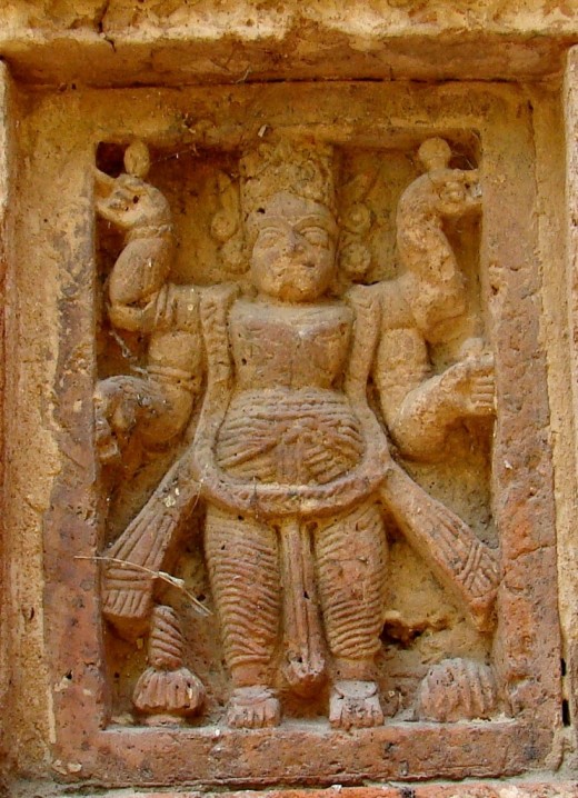 Chaturbhuja (4 armed) Narayana; terracotta from Nabaratna temple, Panchthupi